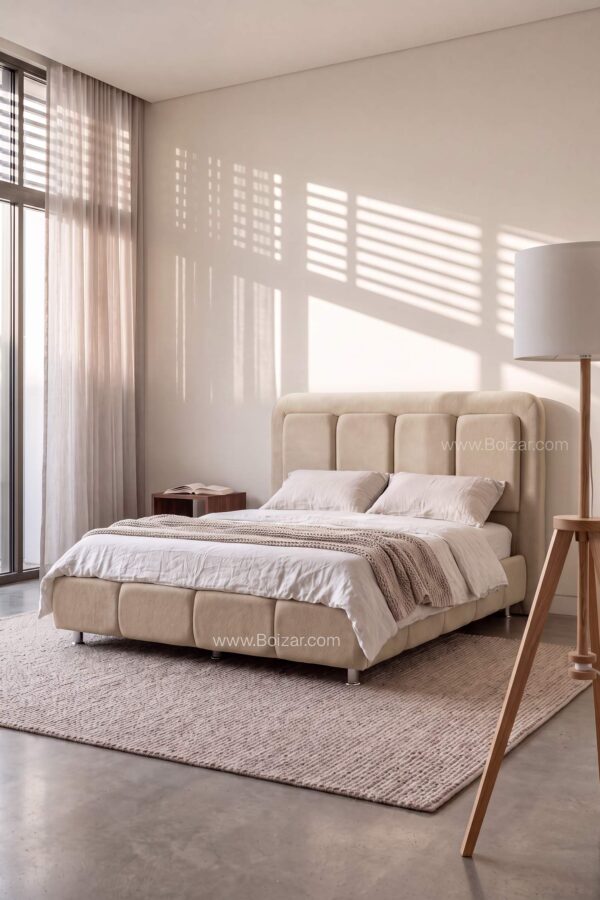 Lit coffre couelur sable modele hierra avec le tissu bichette