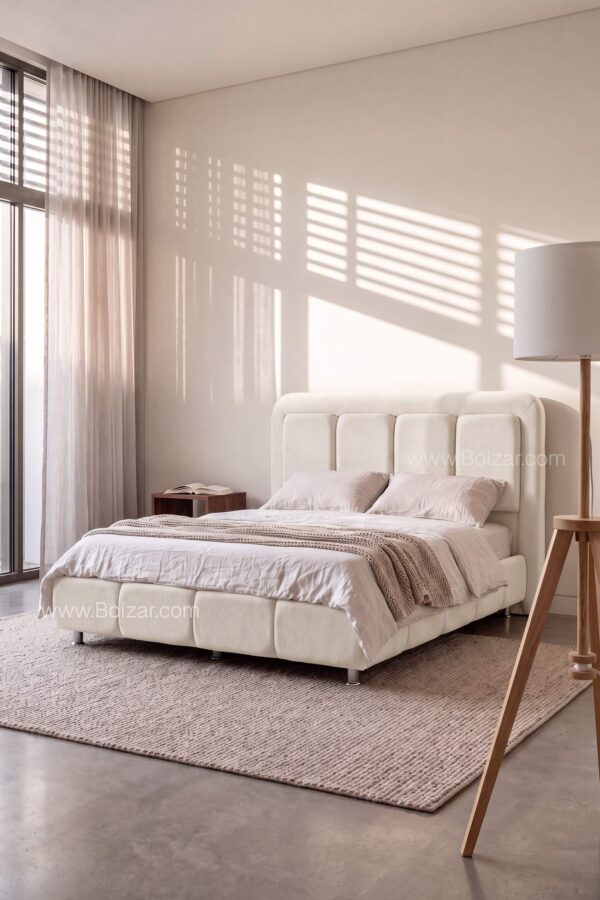Lit cofffre hierra avec tissu bichette en couleur blanc