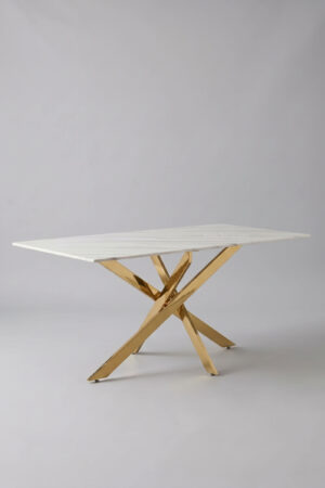 Table Olivia rectangulaire | Marbre blanc doré 150 cm - Tables à manger