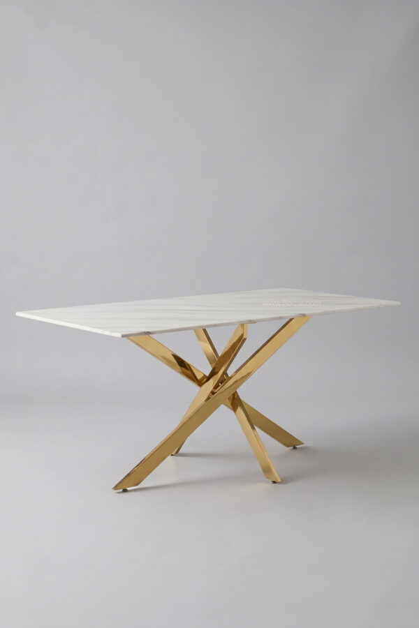 Table Olivia rectangulaire | Marbre blanc doré 150 cm - Tables à manger