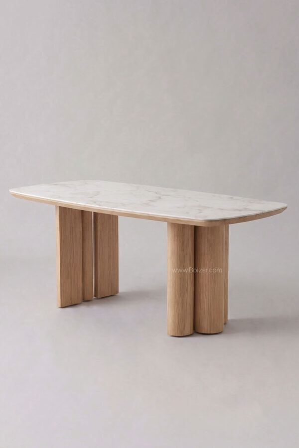Table à manger Trinity | Hêtre et marbre beige 180 cm - Tables à manger