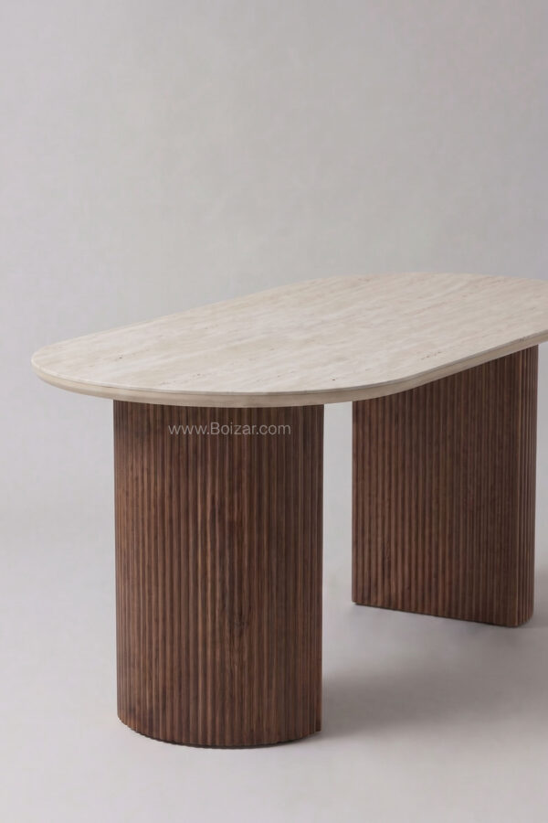 Table Calypso | Noyer et travertin céramique 180 cm - Tables à manger