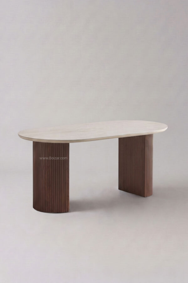 Table Calypso | Noyer et travertin céramique 180 cm - Tables à manger