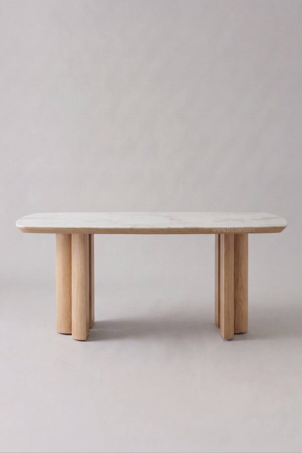 Table à manger Trinity | Hêtre et marbre beige 180 cm - Tables à manger