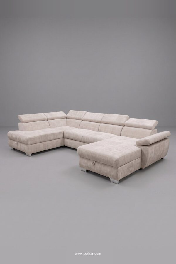 Canapé panoramique Ugo en tissu chenille beige