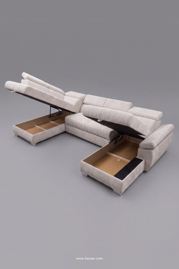 Canapé panoramique Ugo en tissu chenille beige