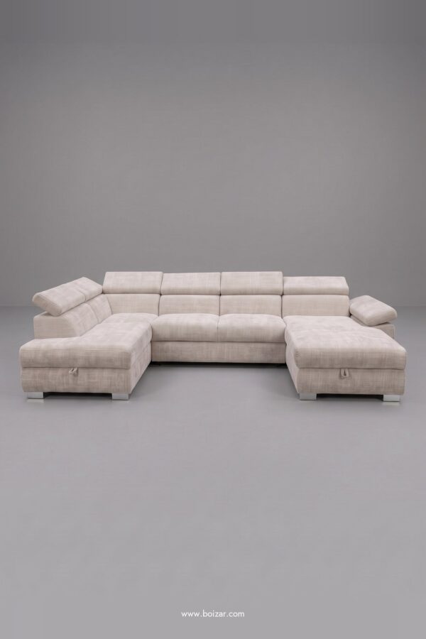 Canapé panoramique Ugo en tissu chenille beige