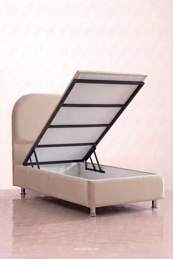 Lit coffre Jade 1 place 90x190 | Velours beige ou gris souris
