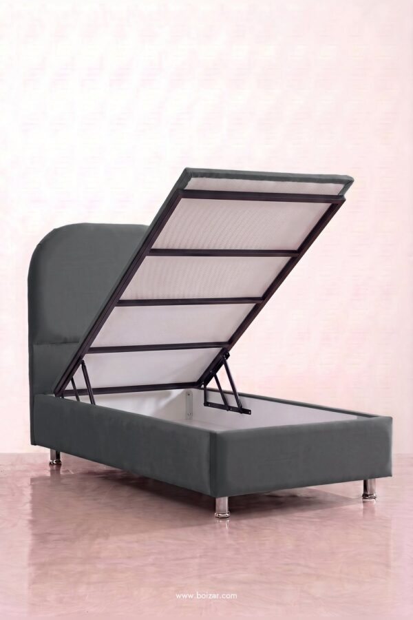 Lit coffre Jade 1 place 90x190 | Velours beige ou gris souris