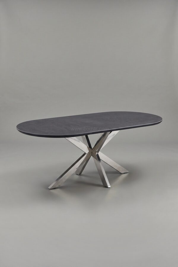 TABLE A MANGER CERAMIQUE NOIR OPHELIA CHROME 1m50 - Tables à manger