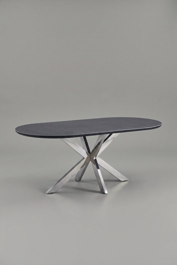 TABLE A MANGER CERAMIQUE OPHELIA NOIR CHROME 1m80 - Tables à manger