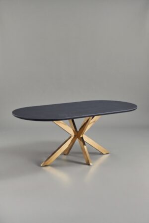 TABLE A MANGER CERAMIQUE OPHELIA NOIR DORE 1m80 - Tables à manger
