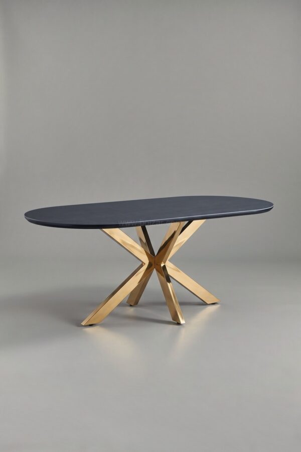 TABLE A MANGER CERAMIQUE OPHELIA NOIR DORE 1m80 - Tables à manger