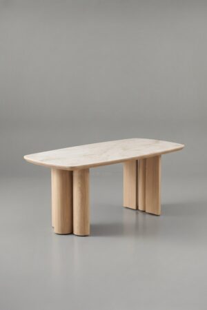 TABLE À MANGER CÉRAMIQUE TRINITY NOYER TRAVERTIN 180 - Tables à manger