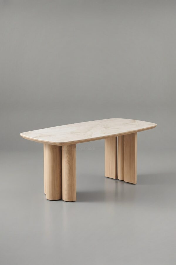 TABLE À MANGER CÉRAMIQUE TRINITY NOYER TRAVERTIN 180 - Tables à manger