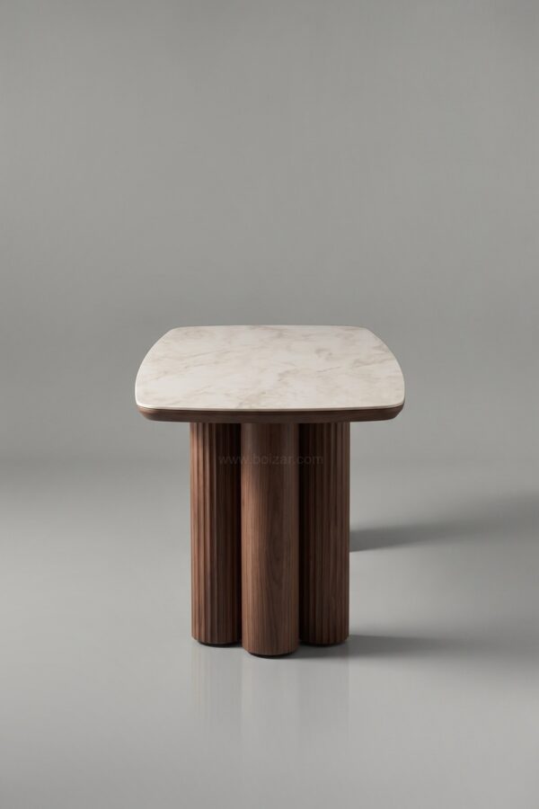 TABLE À MANGER CÉRAMIQUE TRINITY NOYER TRAVERTIN 180 - Tables à manger