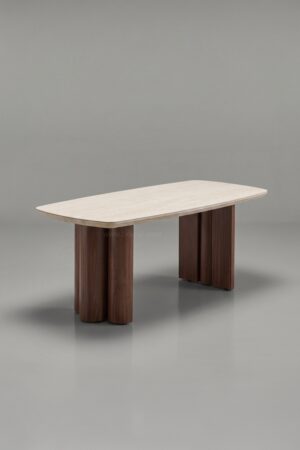 TABLE À MANGER CÉRAMIQUE TRINITY NOYER TRAVERTIN 180 - Tables à manger