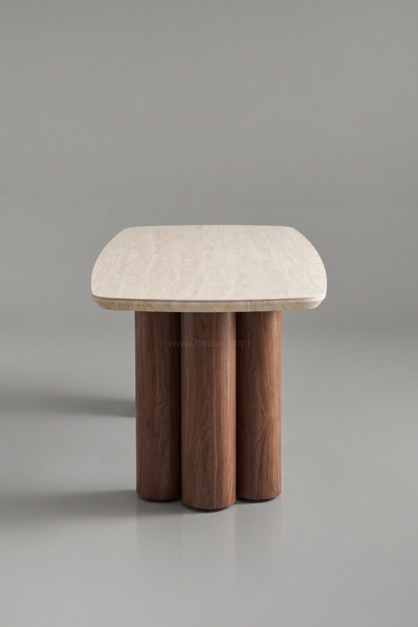 TABLE À MANGER CÉRAMIQUE TRINITY NOYER TRAVERTIN 180 - Tables à manger