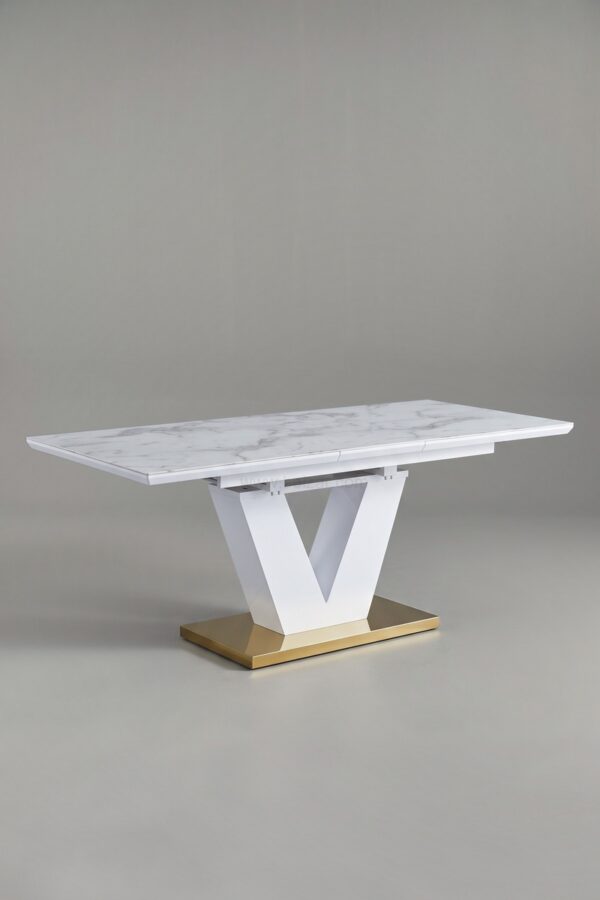 TABLE A RALLONGE V EFFET MARBRE BEIGE DORE - Tables à manger