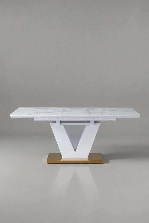 TABLE A RALLONGE V EFFET MARBRE BEIGE DORE - Tables à manger