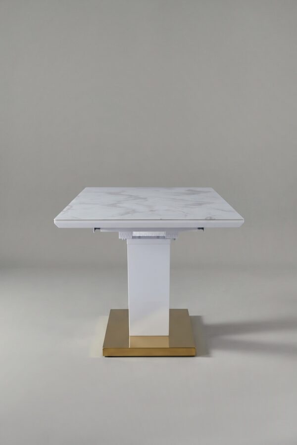 TABLE A RALLONGE V EFFET MARBRE BEIGE DORE - Tables à manger