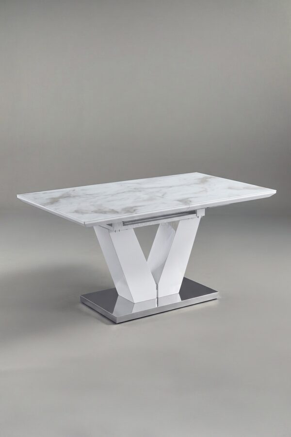 TABLE A RALLONGE V EFFET MARBRE BEIGE - Tables à manger