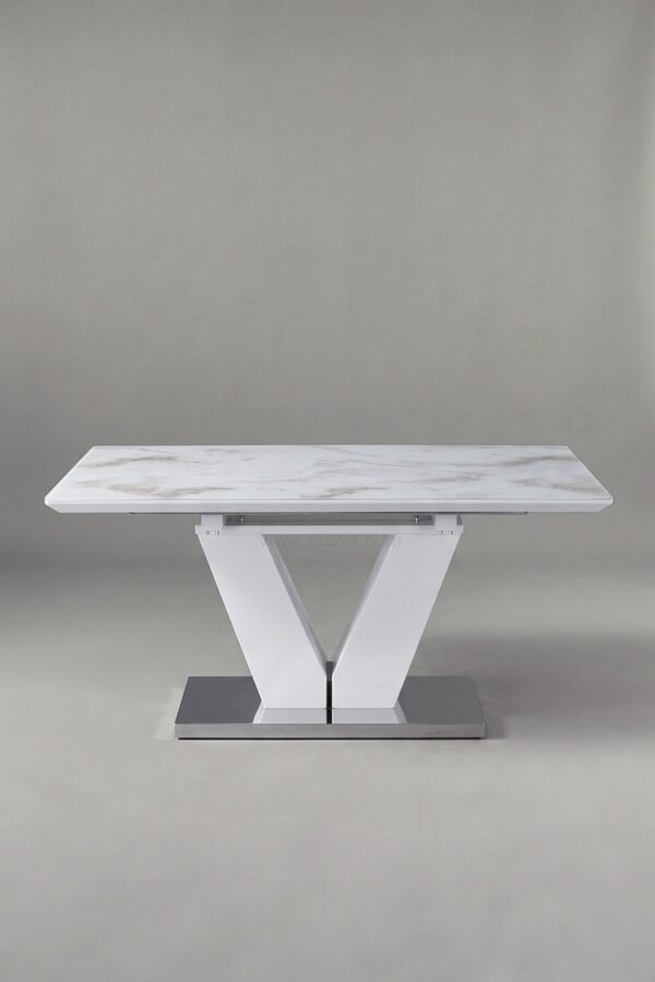 TABLE A RALLONGE V EFFET MARBRE BEIGE - Tables à manger