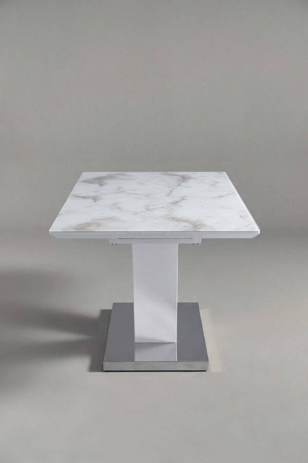 TABLE A RALLONGE V EFFET MARBRE BEIGE - Tables à manger