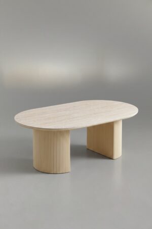 TABLE BASSE CALYPSO CERAMIQUE TRAVERTIN NOYER 120 - Tables basses