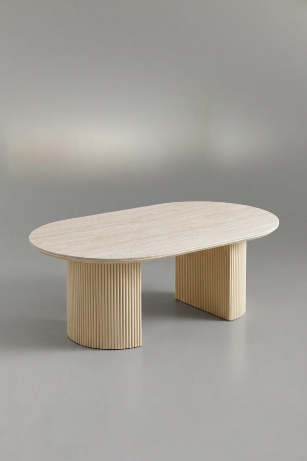 TABLE BASSE CALYPSO CERAMIQUE TRAVERTIN NOYER 120 - Tables basses