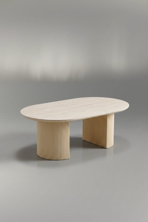 TABLE BASSE CALYPSO CERAMIQUE TRAVERTIN NOYER 120 - Tables basses