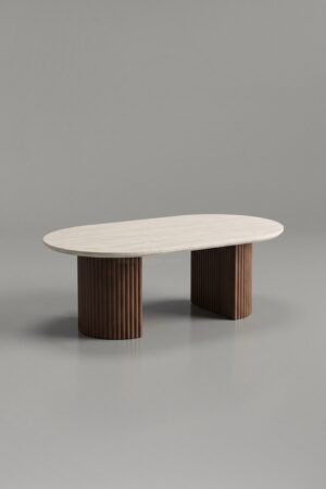 TABLE BASSE CALYPSO CERAMIQUE TRAVERTIN NOYER 120 - Tables basses