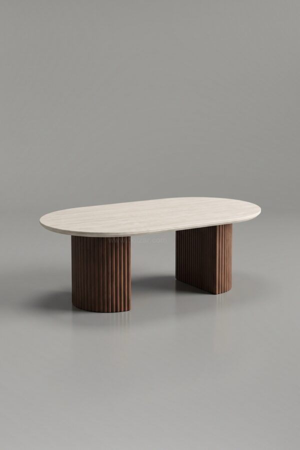 TABLE BASSE CALYPSO CERAMIQUE TRAVERTIN NOYER 120 - Tables basses