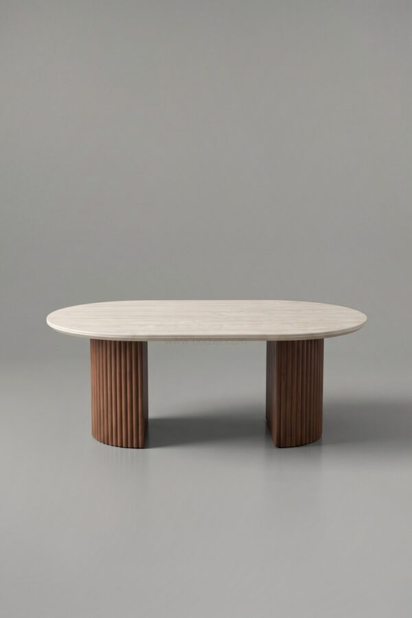 TABLE BASSE CALYPSO CERAMIQUE TRAVERTIN NOYER 120 - Tables basses