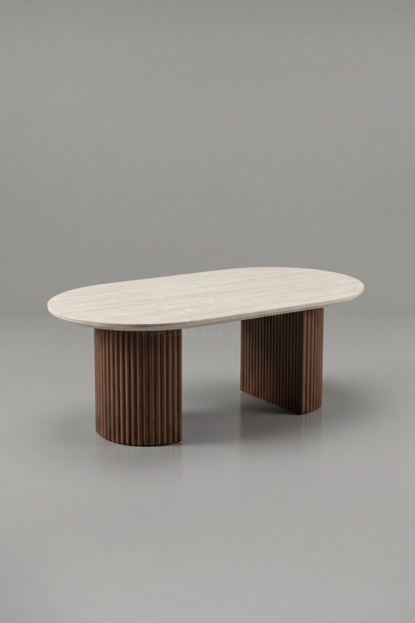 TABLE BASSE CALYPSO CERAMIQUE TRAVERTIN NOYER 120 - Tables basses