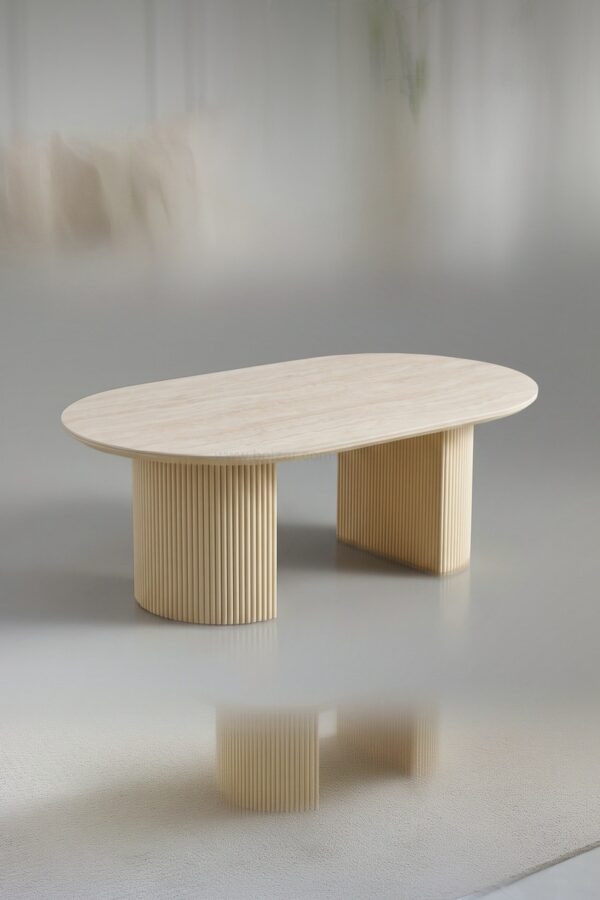 TABLE BASSE CALYPSO CERAMIQUE TRAVERTIN OVALE - Tables basses