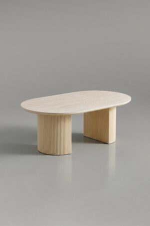 TABLE BASSE CALYPSO CERAMIQUE TRAVERTIN OVALE - Tables basses