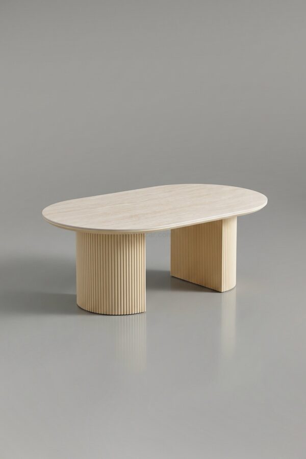 TABLE BASSE CALYPSO CERAMIQUE TRAVERTIN OVALE - Tables basses