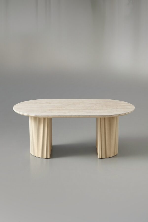 TABLE BASSE CALYPSO CERAMIQUE TRAVERTIN OVALE - Tables basses