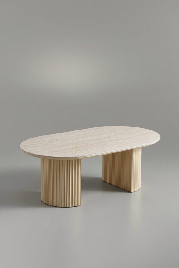 TABLE BASSE CALYPSO CERAMIQUE TRAVERTIN OVALE - Tables basses