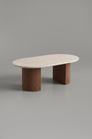 TABLE BASSE CALYPSO CERAMIQUE TRAVERTIN OVALE - Tables basses