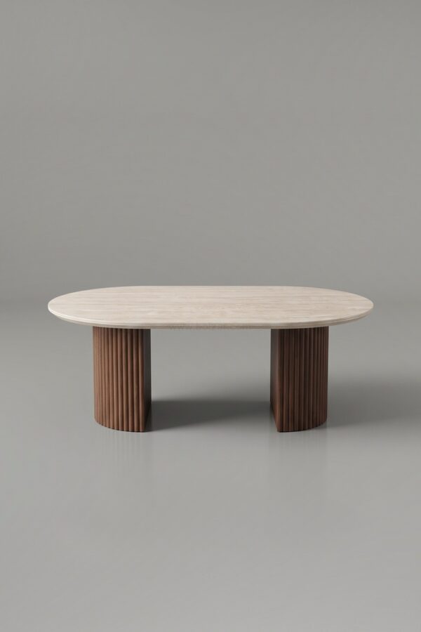 TABLE BASSE CALYPSO CERAMIQUE TRAVERTIN OVALE - Tables basses