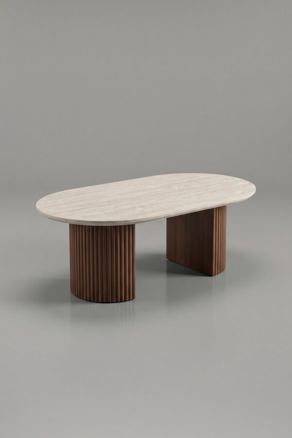 TABLE BASSE CALYPSO CERAMIQUE TRAVERTIN OVALE - Tables basses
