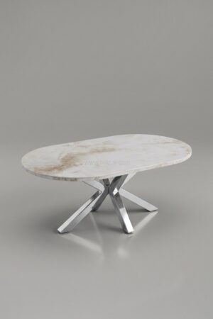 TABLE BASSE CERAMIQUE OPHELIA MARBRE BLANC CHROME - Tables basses