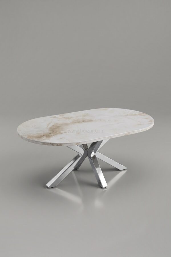 TABLE BASSE CERAMIQUE OPHELIA MARBRE BLANC CHROME - Tables basses