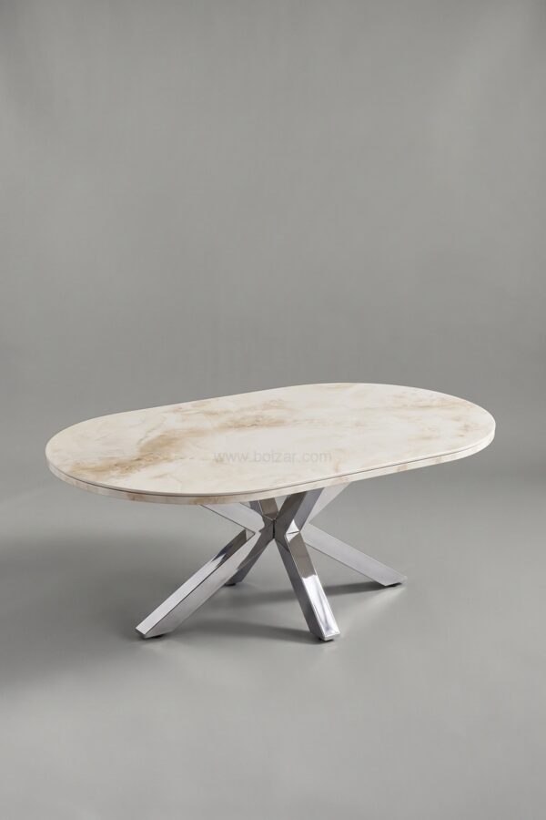 TABLE BASSE CERAMIQUE OPHELIA MARBRE BLANC CHROME - Tables basses