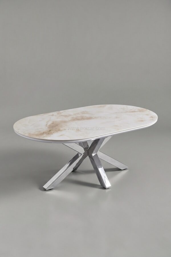 TABLE BASSE CERAMIQUE OPHELIA MARBRE BLANC CHROME - Tables basses