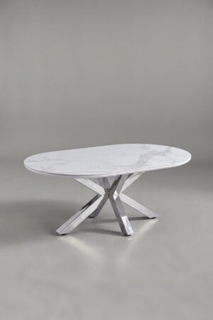 TABLE BASSE CERAMIQUE OPHELIA MARBRE BLANC CHROME - Tables basses