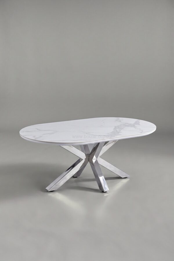 TABLE BASSE CERAMIQUE OPHELIA MARBRE BLANC CHROME - Tables basses