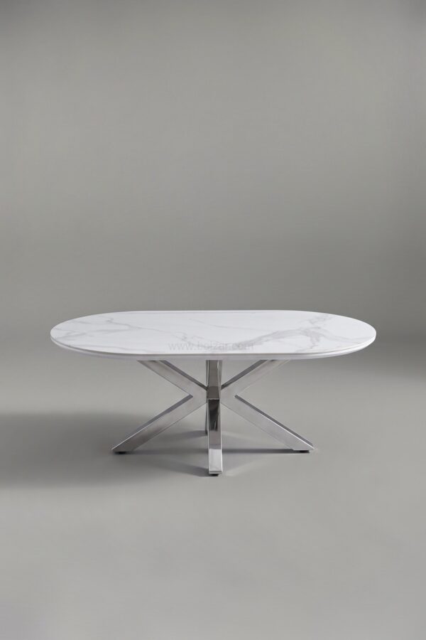TABLE BASSE CERAMIQUE OPHELIA MARBRE BLANC CHROME - Tables basses